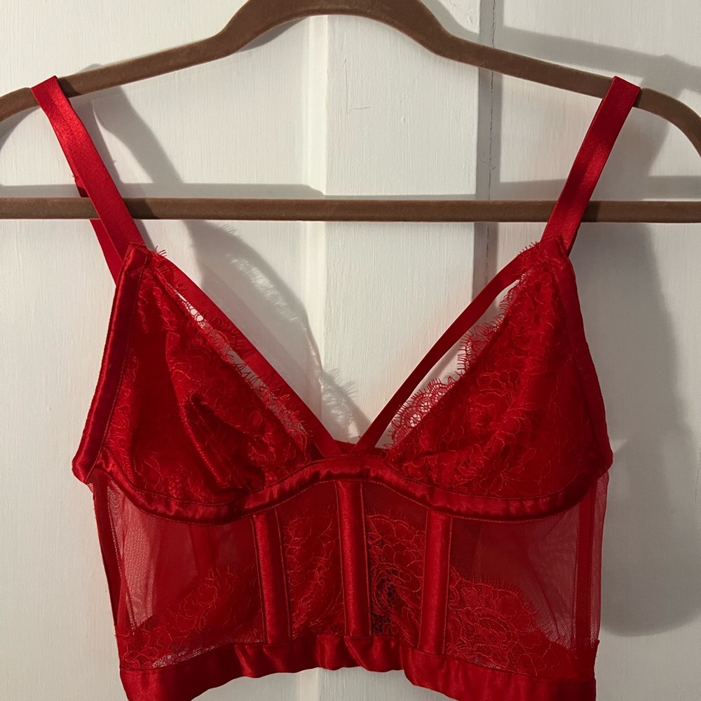 Victoria's Secret Red Lace Bra with Plunging Neckline